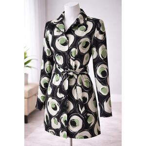 Amanda Smith Abstract Print Long Jacket Black Green White Size 8 Stretch